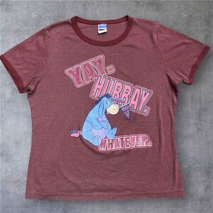 Disney Vintage 90s Eeyore Maroon Ringer Tee Cotton Women's Size Extra Large